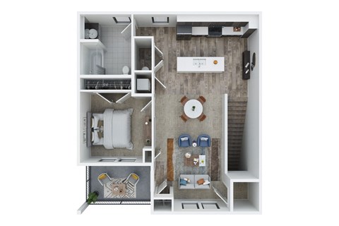Floor plan for 1 bed, 1 bath, 858 sqft